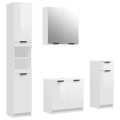 4 Piece Bathroom Cabinet Set High Gloss White Engineered Wood