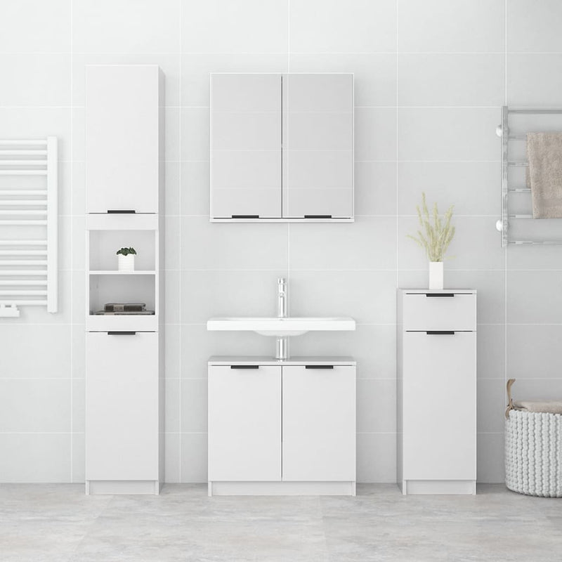 4 Piece Bathroom Cabinet Set High Gloss White Engineered Wood