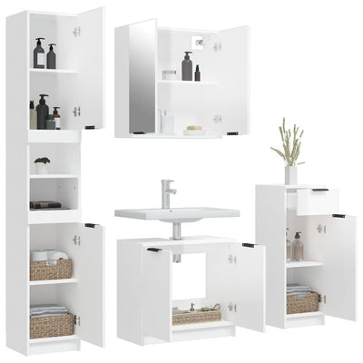 4 Piece Bathroom Cabinet Set High Gloss White Engineered Wood