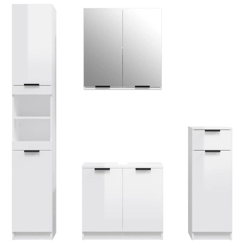 4 Piece Bathroom Cabinet Set High Gloss White Engineered Wood