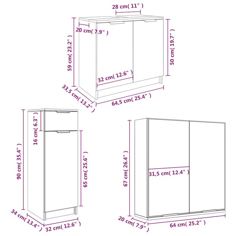 4 Piece Bathroom Cabinet Set High Gloss White Engineered Wood