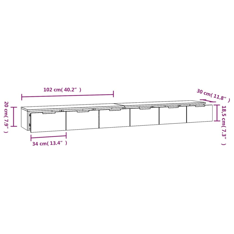 Wall Cabinets 2 pcs Black 102x30x20 cm Engineered Wood