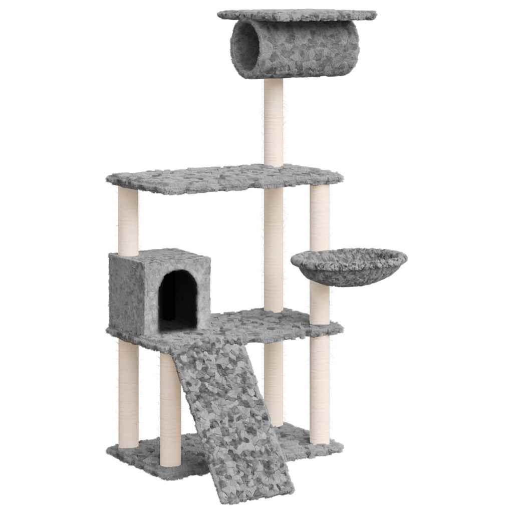 vidaXL Cat Tree with Sisal Scratching Posts Light Grey 131 cm 2