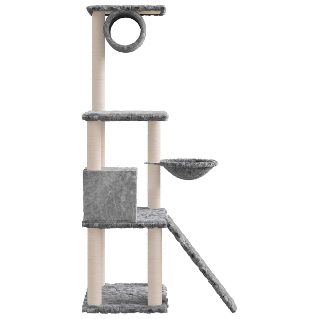 vidaXL Cat Tree with Sisal Scratching Posts Light Grey 131 cm 4