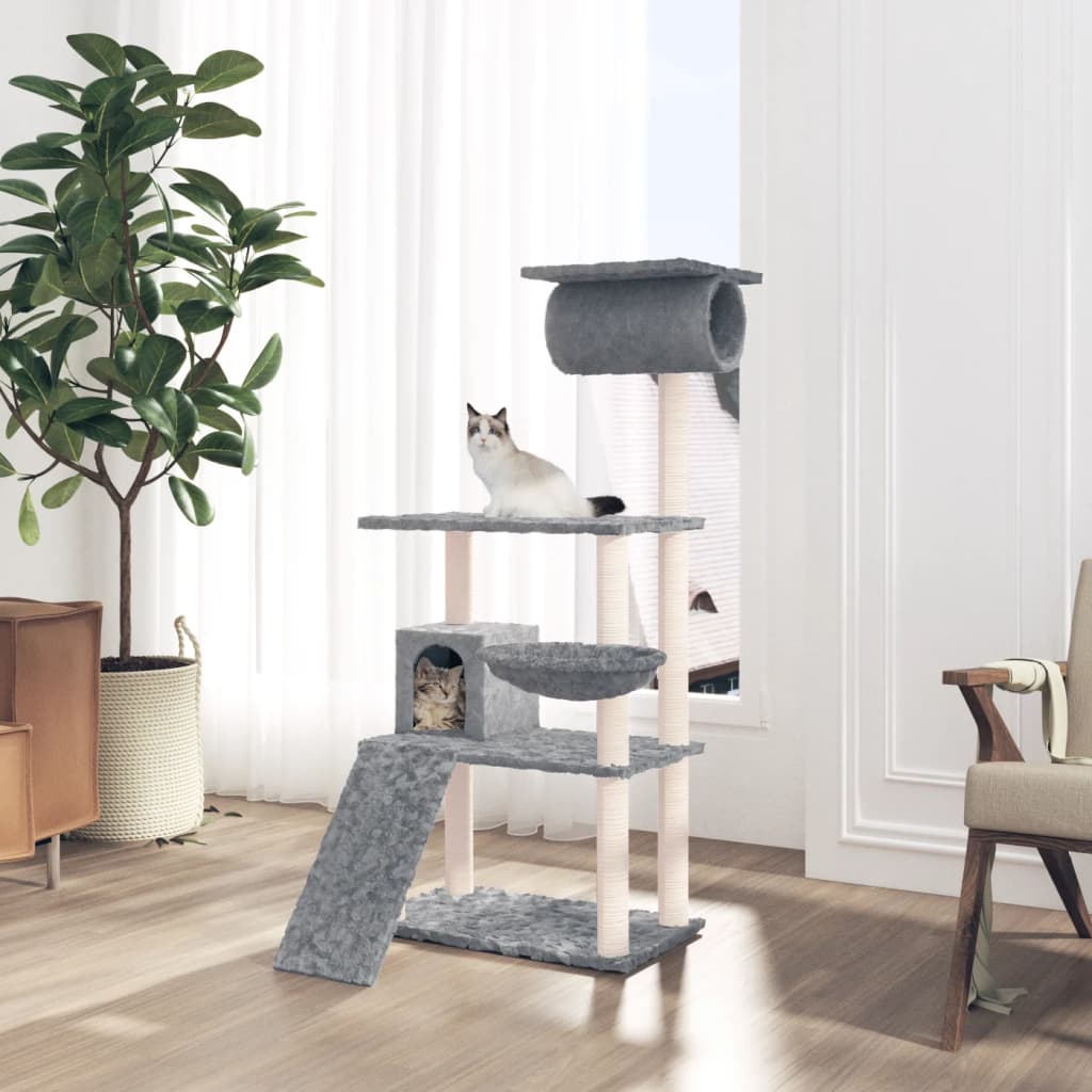 vidaXL Cat Tree with Sisal Scratching Posts Light Grey 131 cm 1