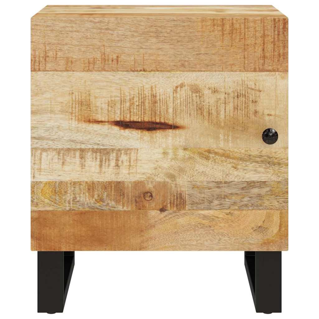 vidaXL Bedside Cabinet | Black, Natural Wood | Solid Mango Wood, Iron | Compact 3