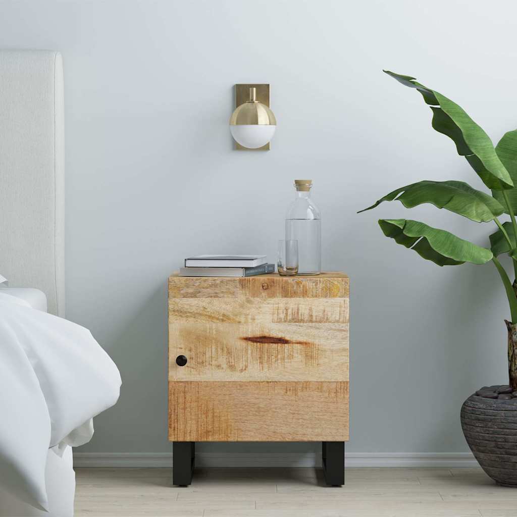 vidaXL Bedside Cabinet | Black, Natural Wood | Solid Mango Wood, Iron | Compact 1