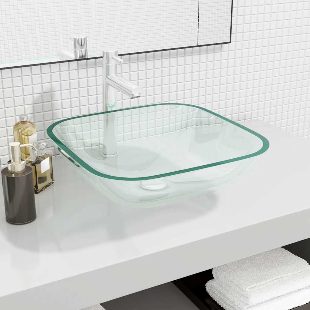 vidaXL Basin Glass 42x42x14 cm Transparent 1