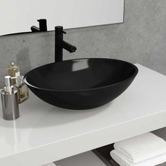 vidaXL Basin Glass 50x37x14 cm Black 1