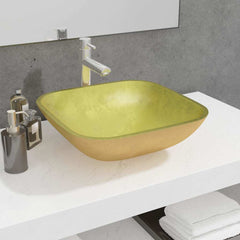vidaXL Basin Glass 42x42x14 cm Gold 1