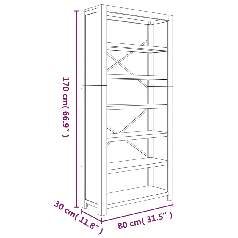 6-Tier Bookcase 80x30x170 cm Solid Wood Acacia