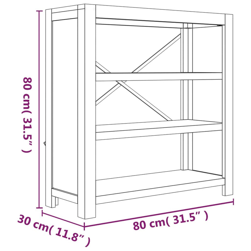 3-Tier Bookcase 80x30x80 cm Solid Wood Acacia