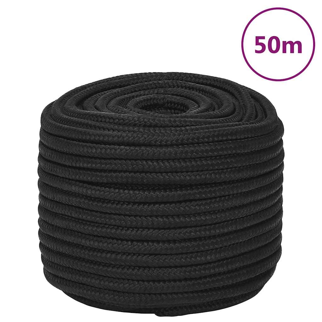 vidaXL Boat Rope Full Black 14 mm 50 m Polypropylene 1