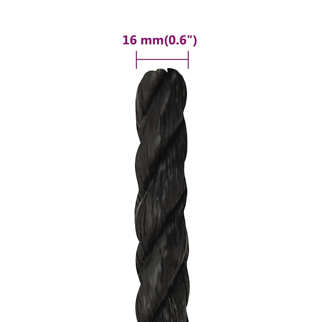 vidaXL Work Rope Black 16 mm 50 m Polypropylene 6