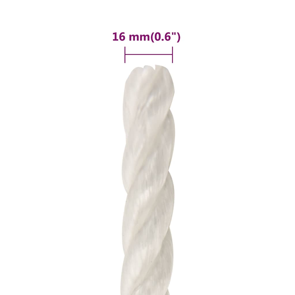 vidaXL Work Rope White 16 mm 50 m Polypropylene 6