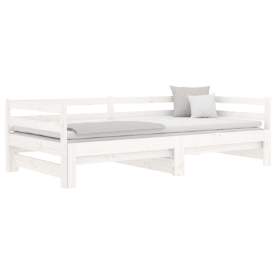 Pull-out Day Bed White 2x(90x190) cm Solid Wood Pine