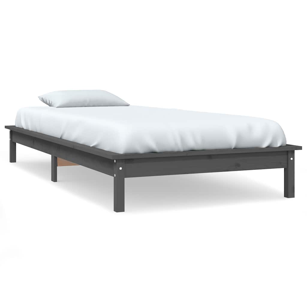 Bed Frame without Mattress Solid Wood Pine Length 190 cm Grey