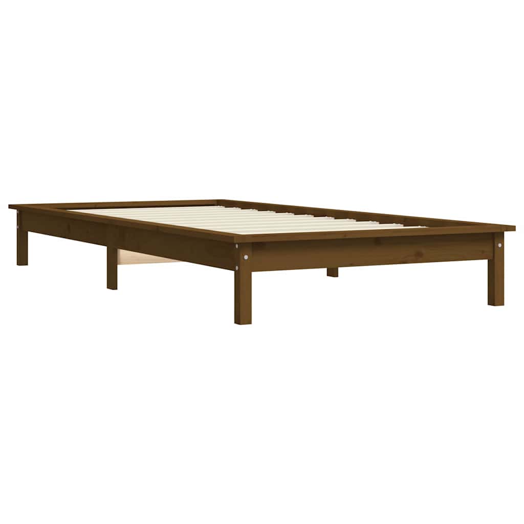 vidaXL Bed Frame | Honey Brown | Solid Pine Wood | Single | Decorative Inlays 4