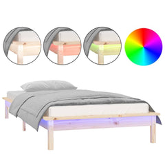 LED Bed Frame without Mattress Solid Wood Length Natural