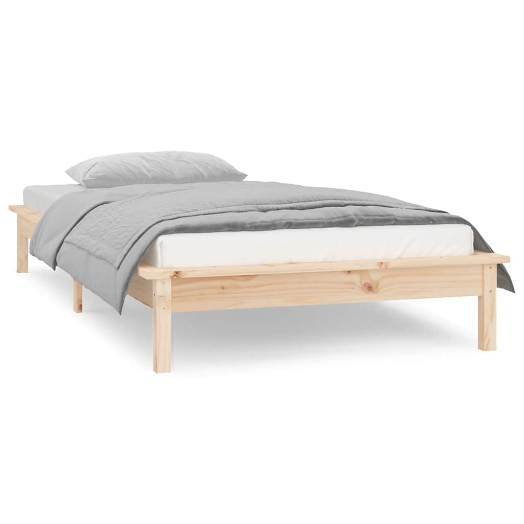 LED Bed Frame without Mattress Solid Wood Length Natural