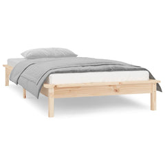 LED Bed Frame without Mattress Solid Wood Length Natural