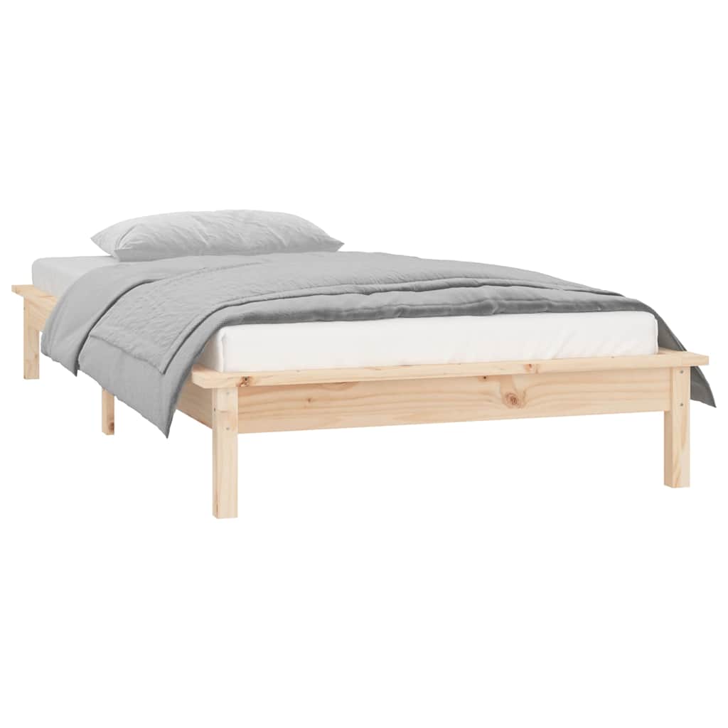 LED Bed Frame without Mattress Solid Wood Length Natural
