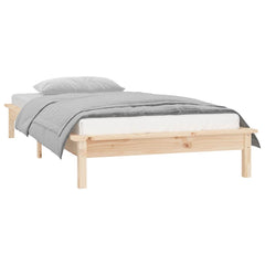 LED Bed Frame without Mattress Solid Wood Length Natural