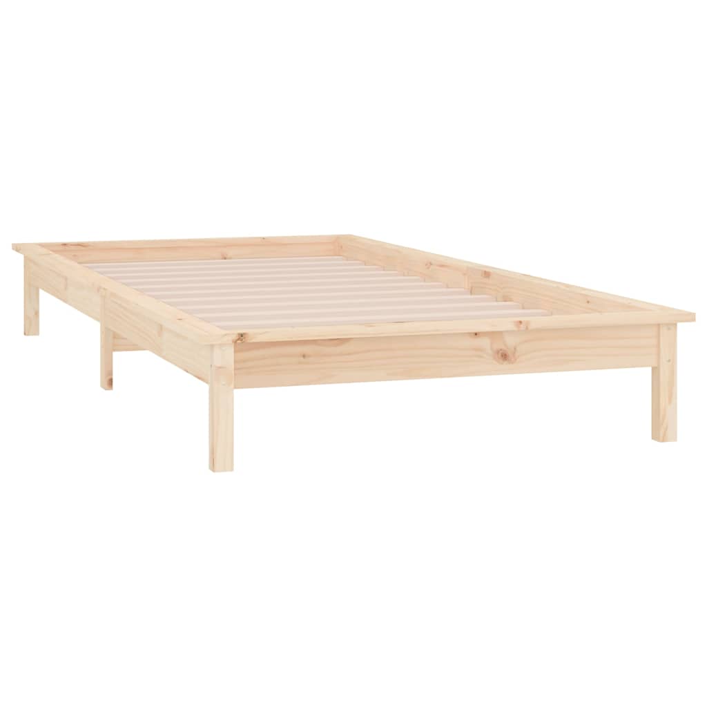 LED Bed Frame without Mattress Solid Wood Length Natural