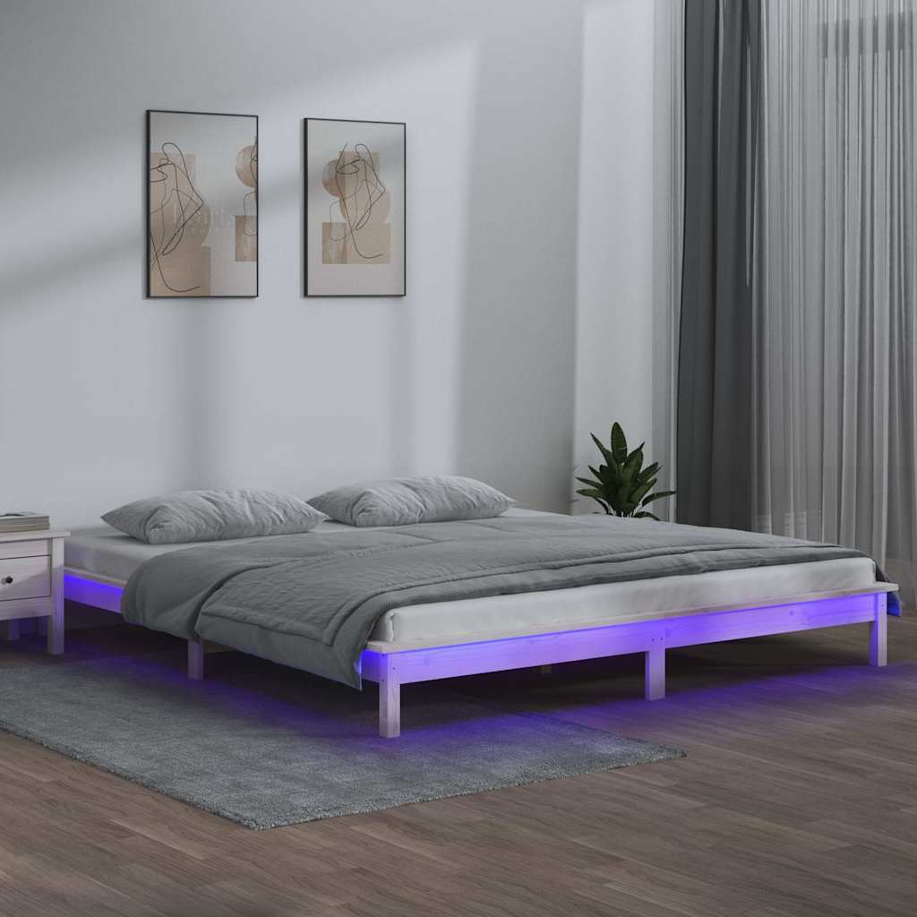 LED Bed Frame without Mattress Solid Wood Length 200 cm White 120 cm