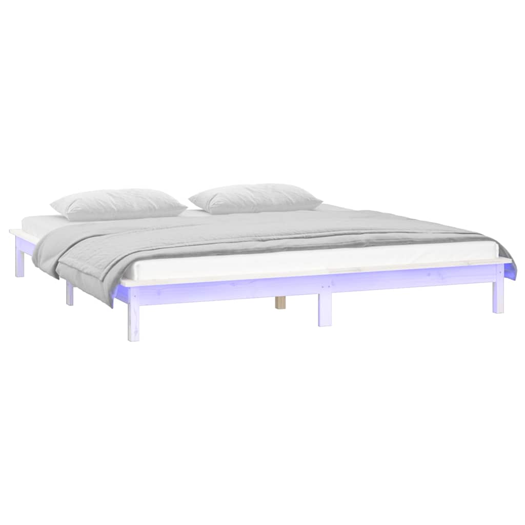 LED Bed Frame without Mattress Solid Wood Length 200 cm White 140 cm