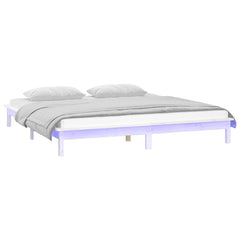 LED Bed Frame without Mattress Solid Wood Length 200 cm White 140 cm