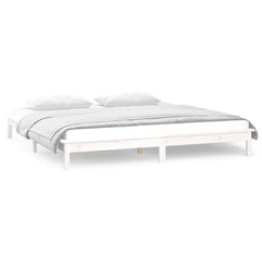 LED Bed Frame without Mattress Solid Wood Length 200 cm White 140 cm