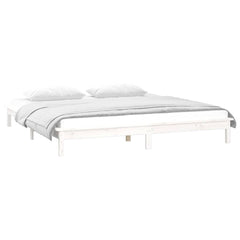 LED Bed Frame without Mattress Solid Wood Length 200 cm White 140 cm