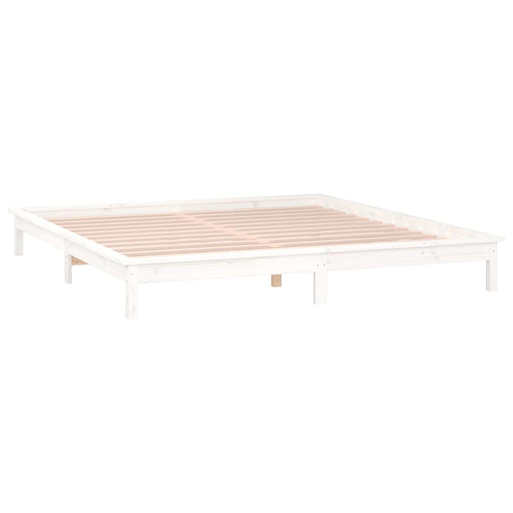 LED Bed Frame without Mattress Solid Wood Length 200 cm White 140 cm