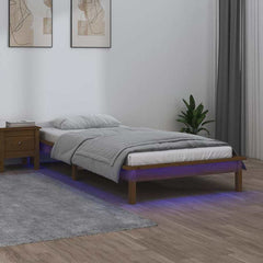 vidaXL LED Bed Frame without Mattress Honey Brown 75x190cm  Solid Wood 1
