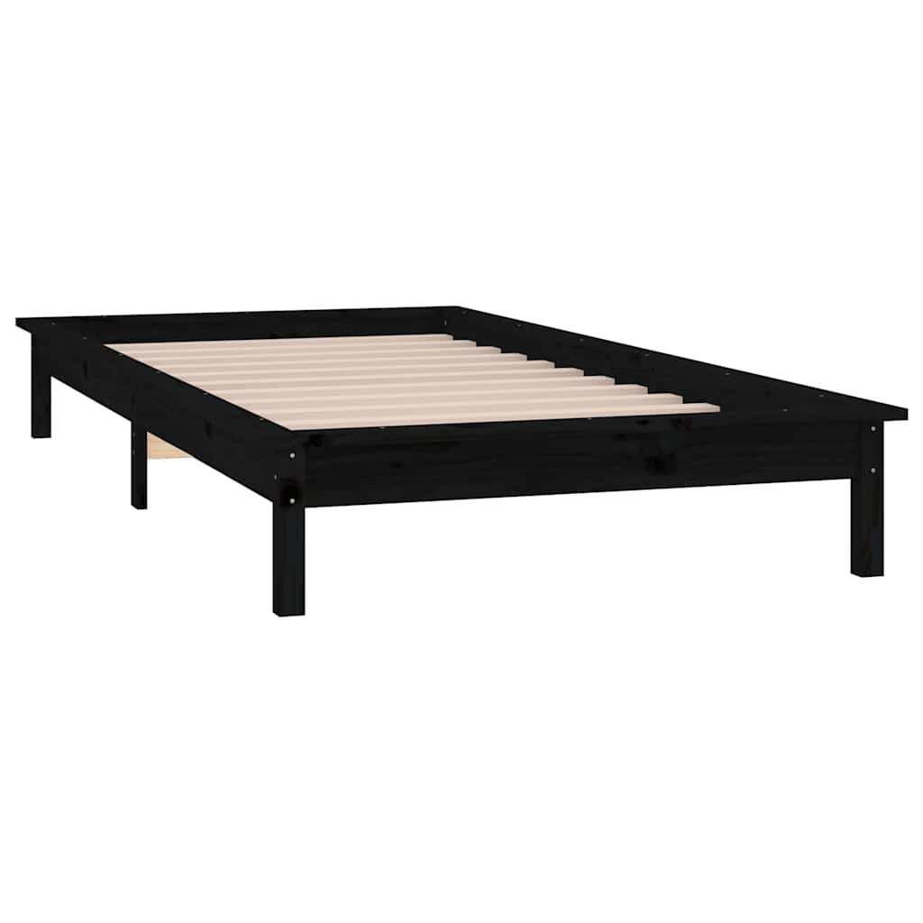 vidaXL LED Bed Frame without Mattress Black 75x190 cm Small Single  Solid Wood 6
