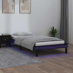 vidaXL LED Bed Frame without Mattress Black 75x190 cm Small Single  Solid Wood 1