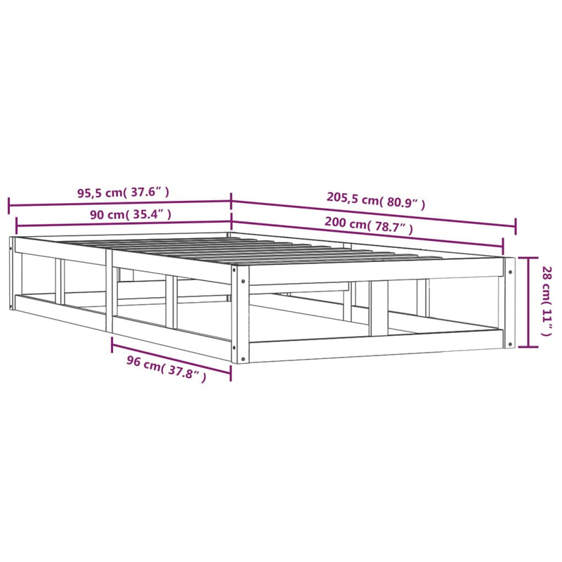 Bed Frame Honey Brown 90x200 cm Solid Wood