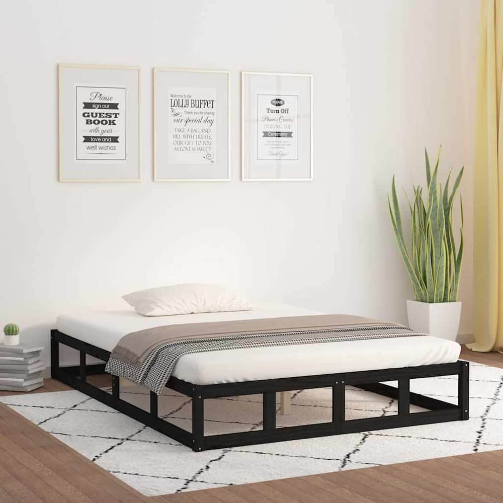 Bed Frame without Mattress Solid Wood Length Black