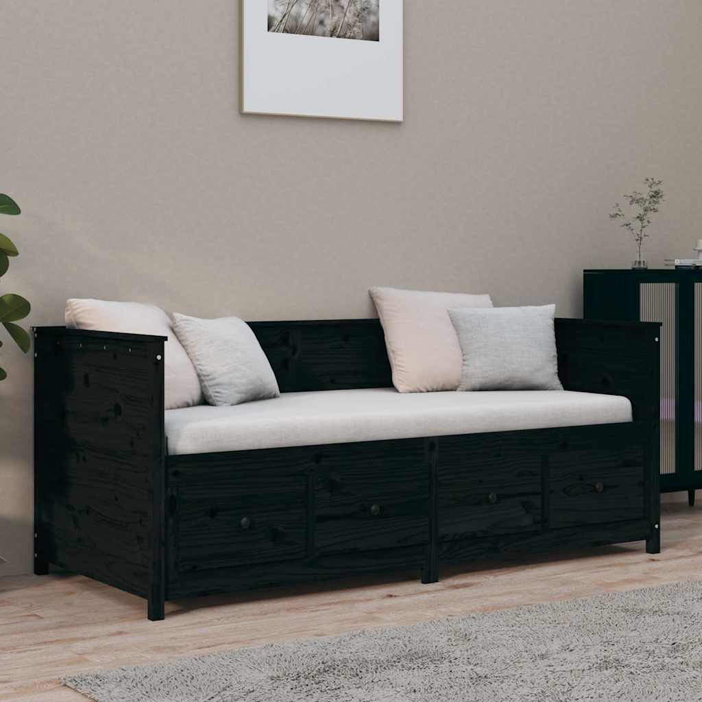 Day Bed without Mattress Solid Wood Pine Black 90 cm 190 cm
