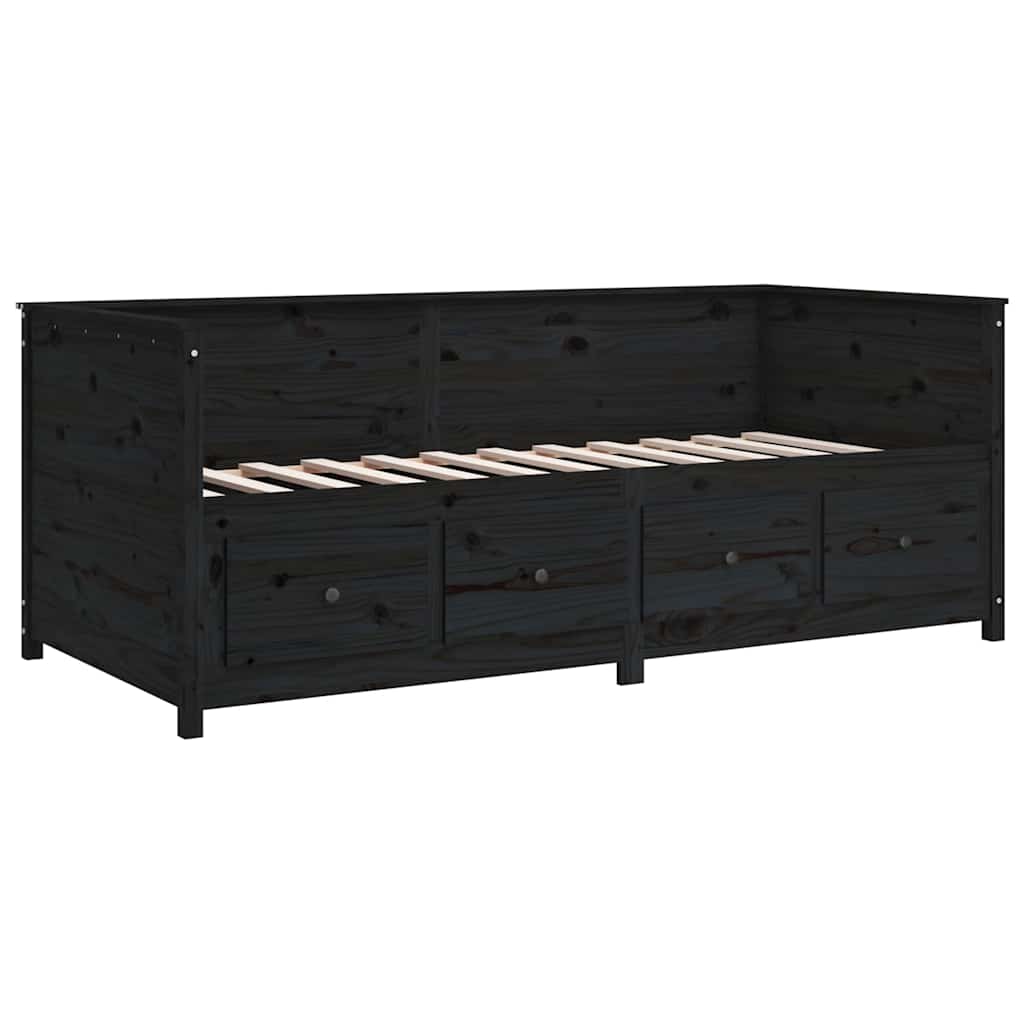 Day Bed without Mattress Solid Wood Pine Black 90 cm 190 cm