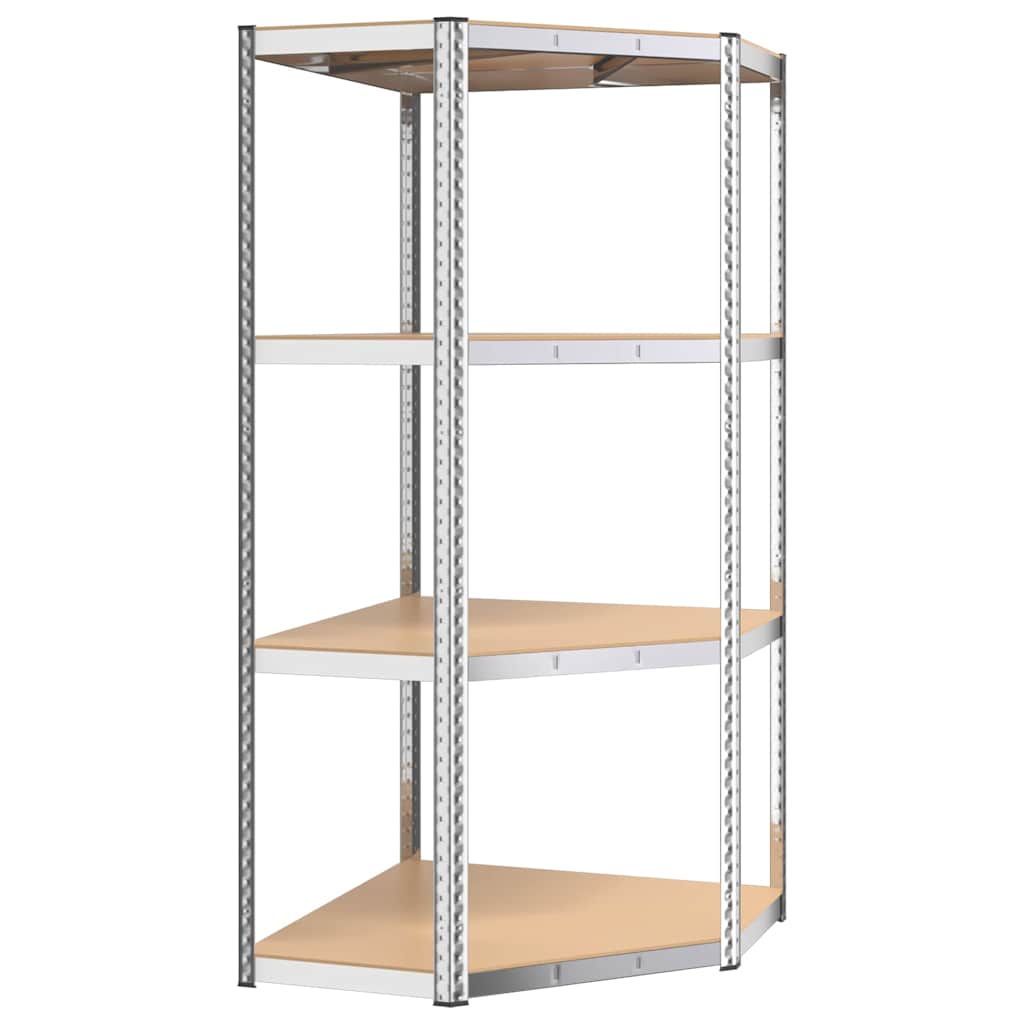 vidaXL 4-Layer Corner Shelf Silver Steel&Engineered Wood 2