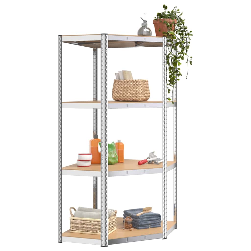 vidaXL 4-Layer Corner Shelf Silver Steel&Engineered Wood 3