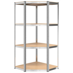 vidaXL 4-Layer Corner Shelf Silver Steel&Engineered Wood 4