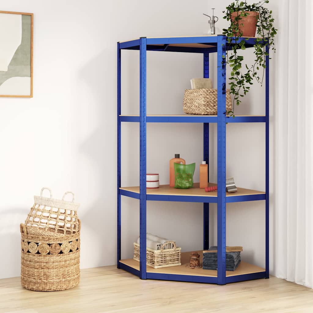vidaXL 4-Layer Corner Shelf Blue Steel&Engineered Wood 1