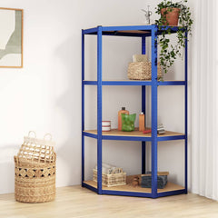 vidaXL 4-Layer Corner Shelf Blue Steel&Engineered Wood 1