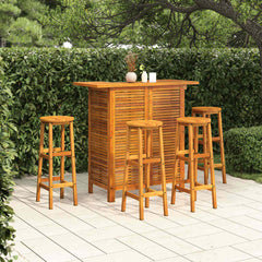 5 Piece Garden Bar Set Solid Wood Acacia Bar stools with round seat 4