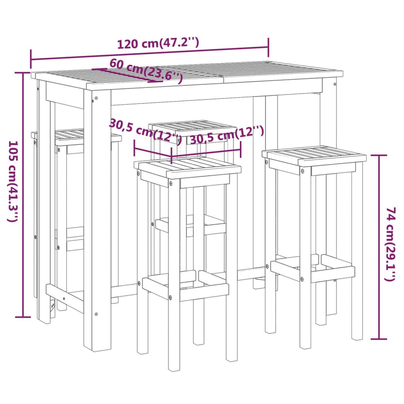 5 Piece Garden Bar Set Solid Wood Acacia