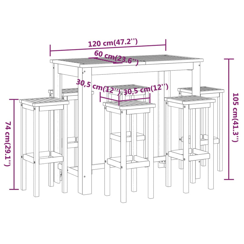 7 Piece Garden Bar Set Solid Wood Acacia