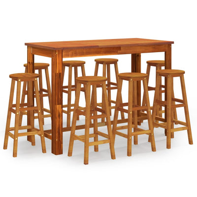 9 Piece Garden Bar Set Solid Wood Acacia